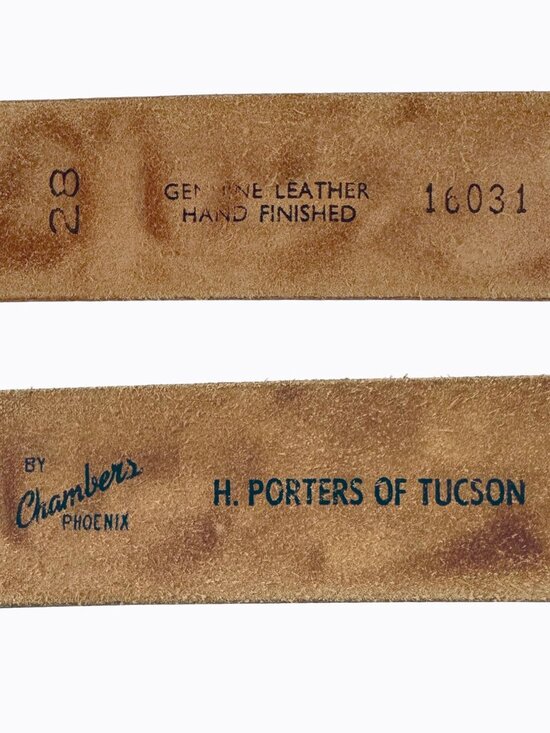 Vtg 70s Chambers H. Porter Tucson Hand Tooled Leather Belt 28 Western Tiger Deer